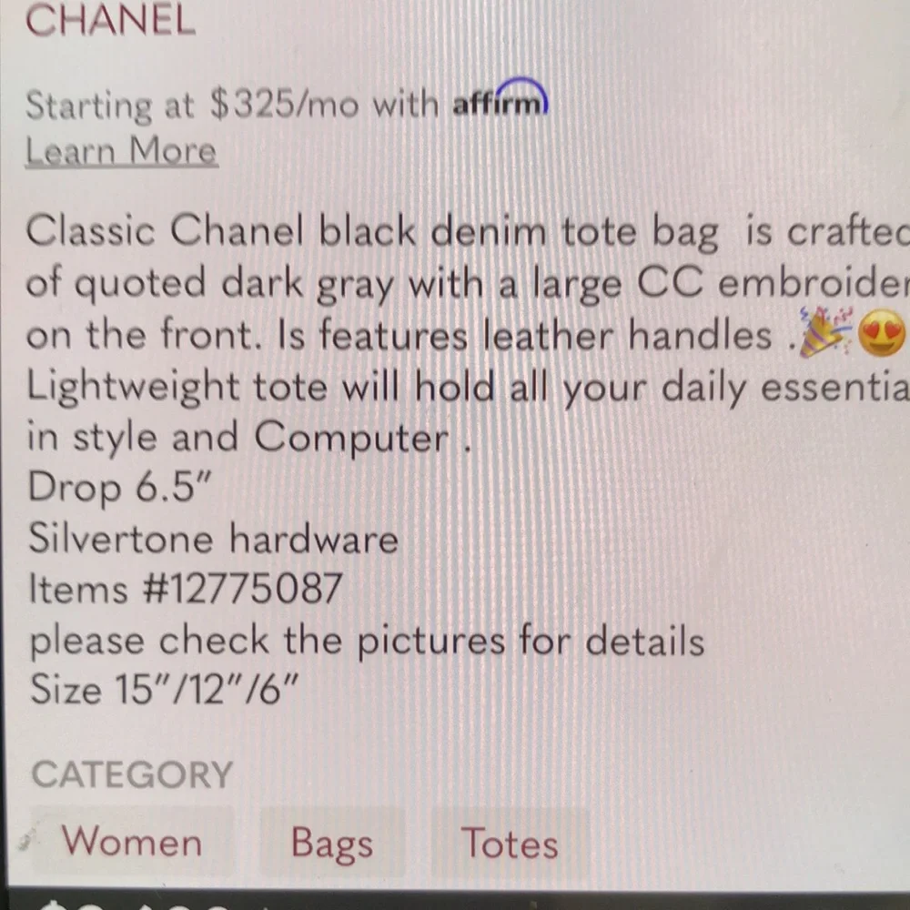 - Chanel black quilted denim timeless cc tote bag